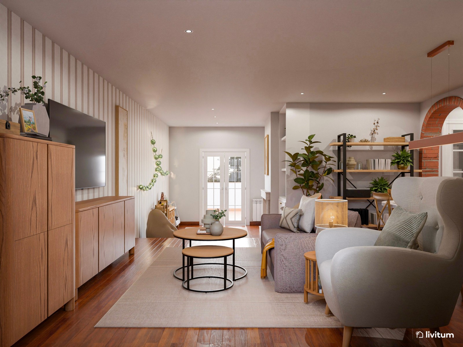 Salón bohemio y acogedor con zona de juegos para niños