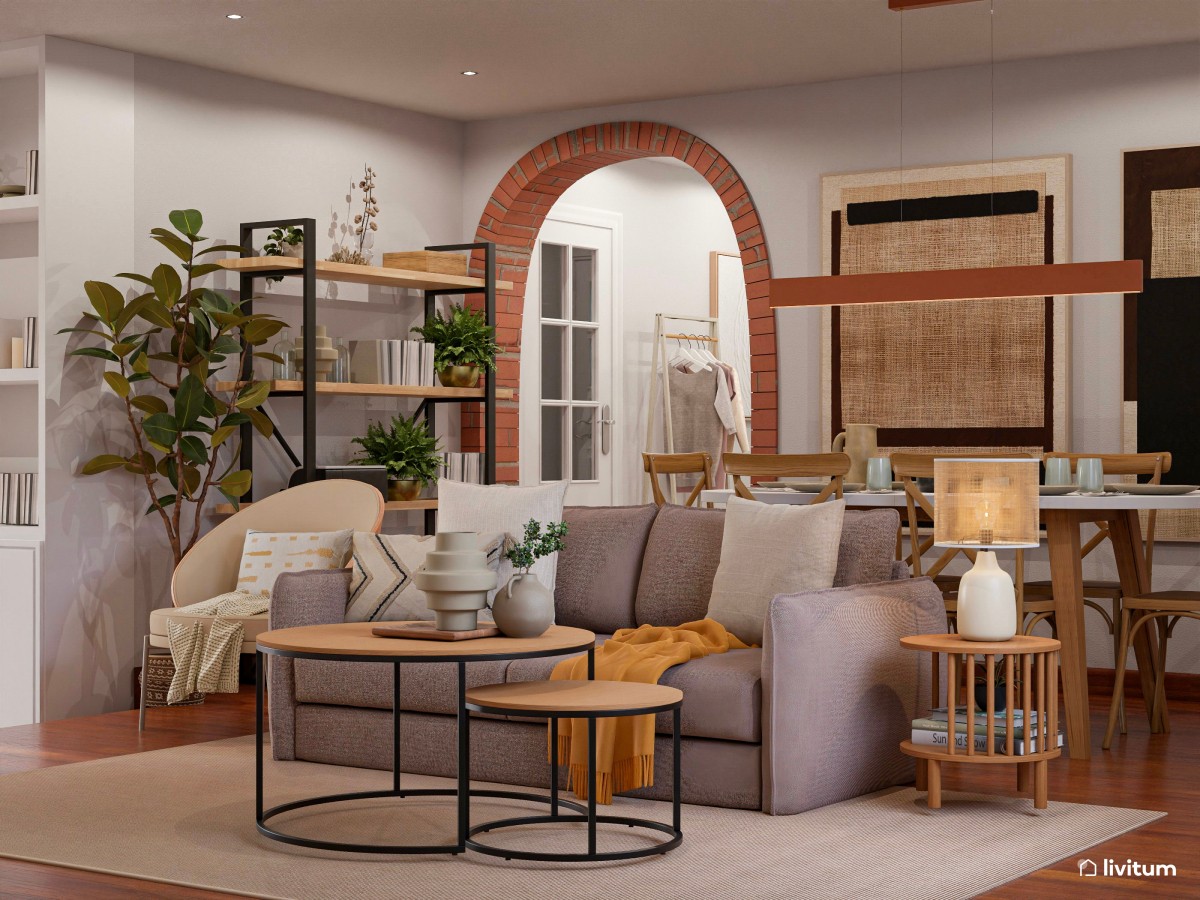 Salón bohemio y acogedor con zona de juegos para niños