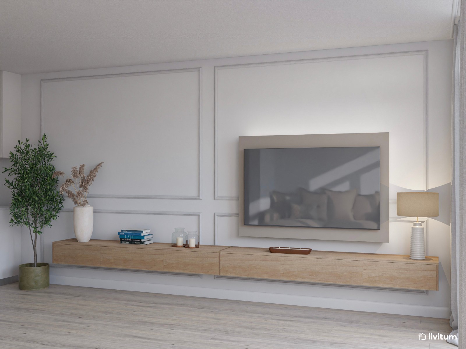 Salón clásico con piezas de estilo nórdico en tonos neutros