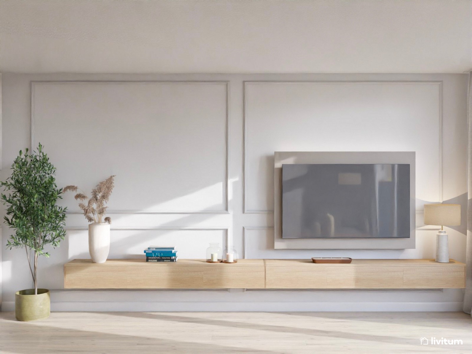Salón clásico con piezas de estilo nórdico en tonos neutros