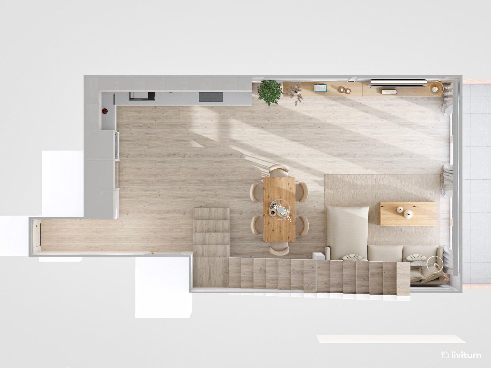Salón clásico con piezas de estilo nórdico en tonos neutros