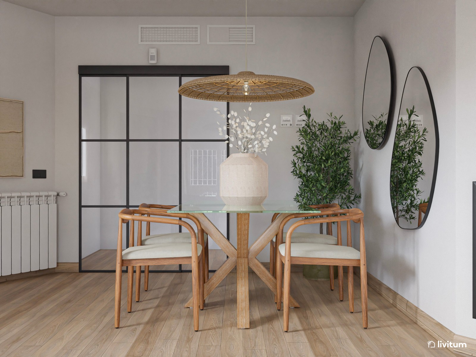  Salón clásico contemporáneo con sofás claros y acentos en verde