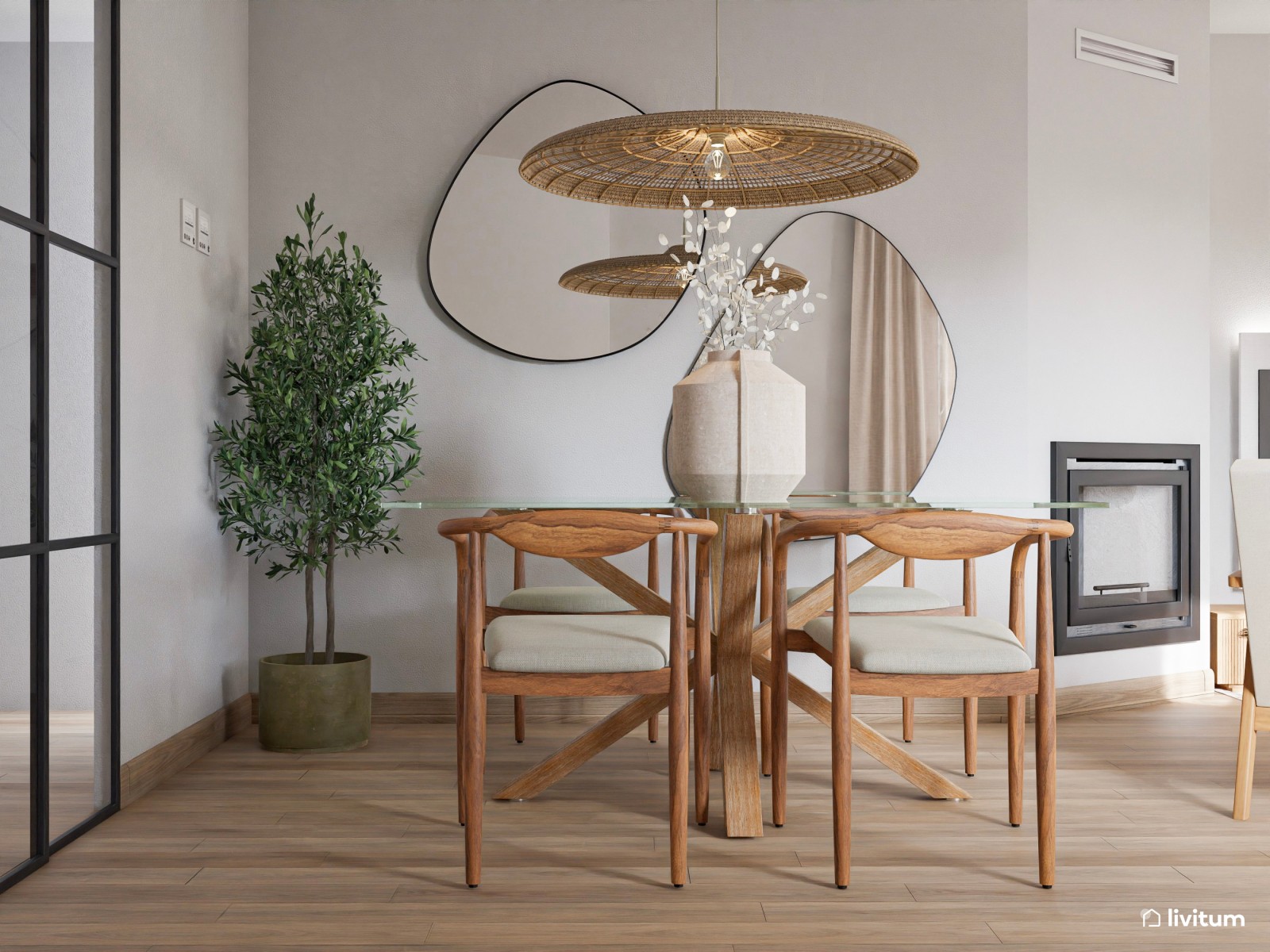 Salón clásico contemporáneo con sofás claros y acentos en verde