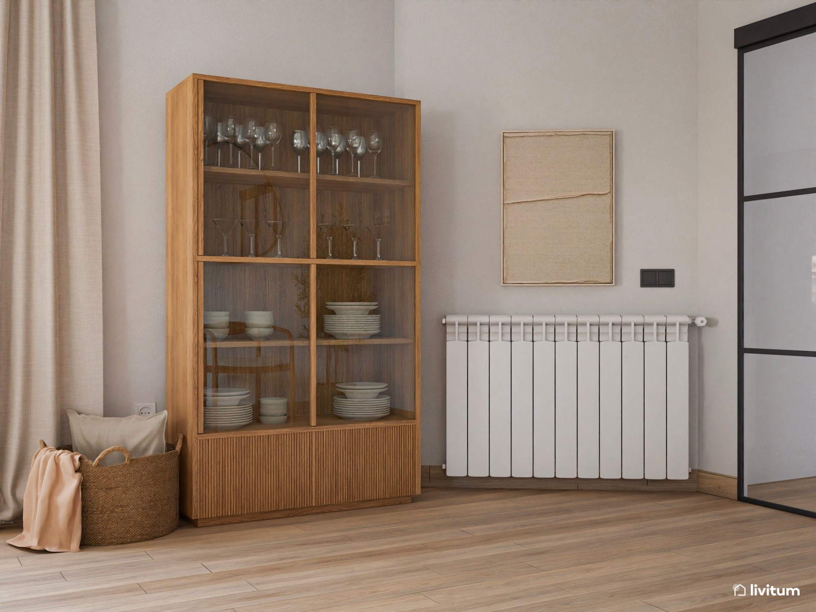  Salón clásico contemporáneo con sofás claros y acentos en verde