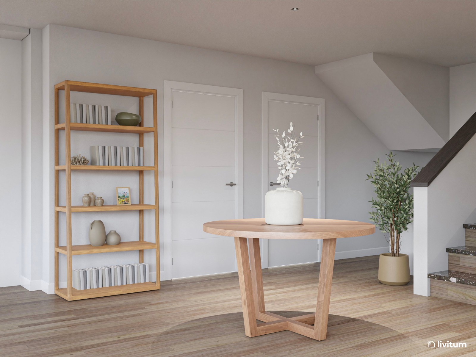 Salón clásico en planta irregular con butacas en verde musgo