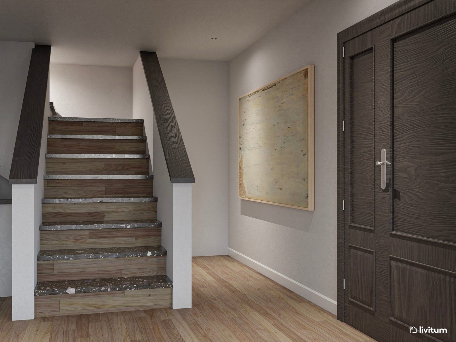 Salón clásico en planta irregular con butacas en verde musgo