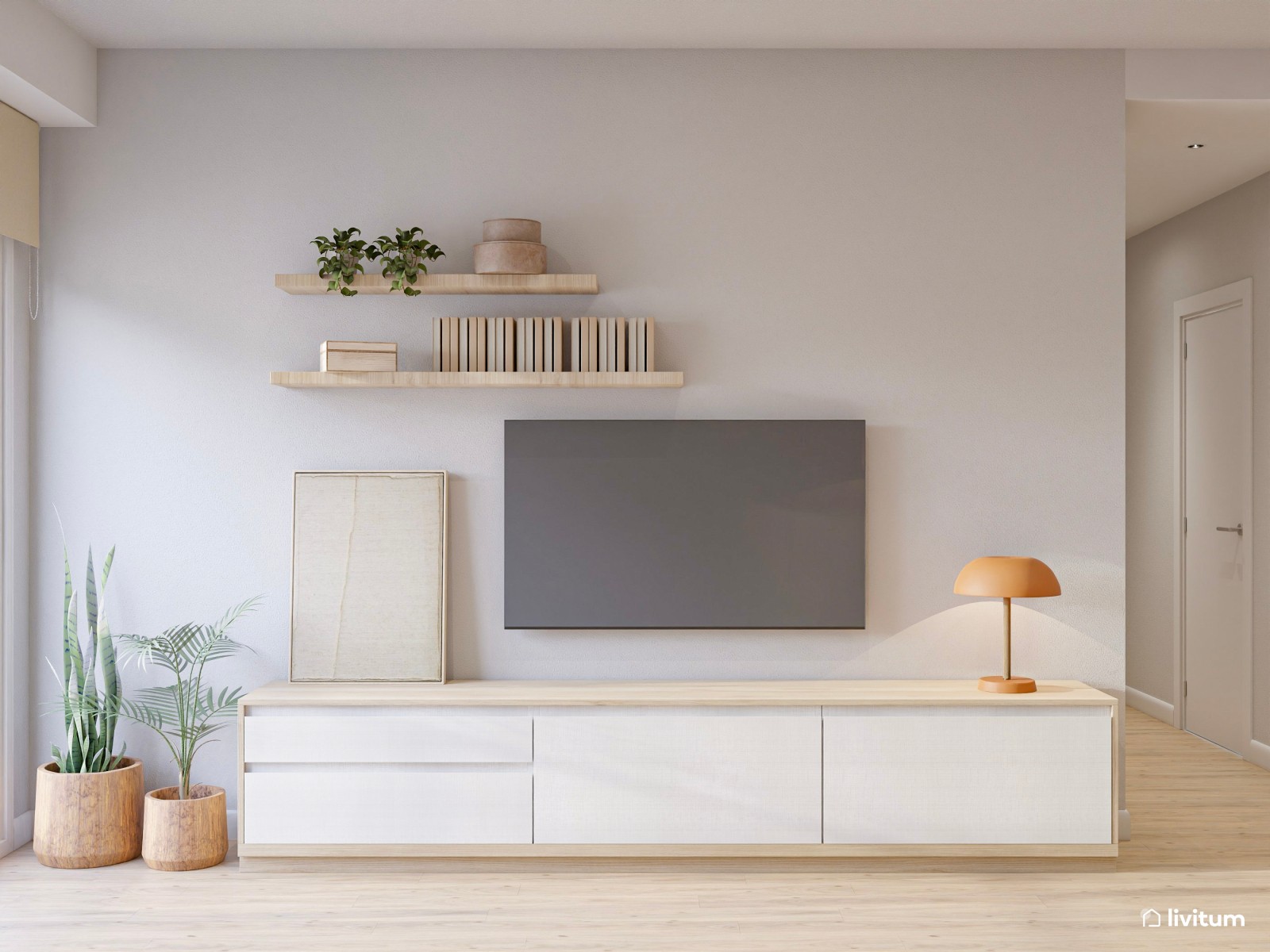 Salón comedor acogedor en madera y tonos cálidos 