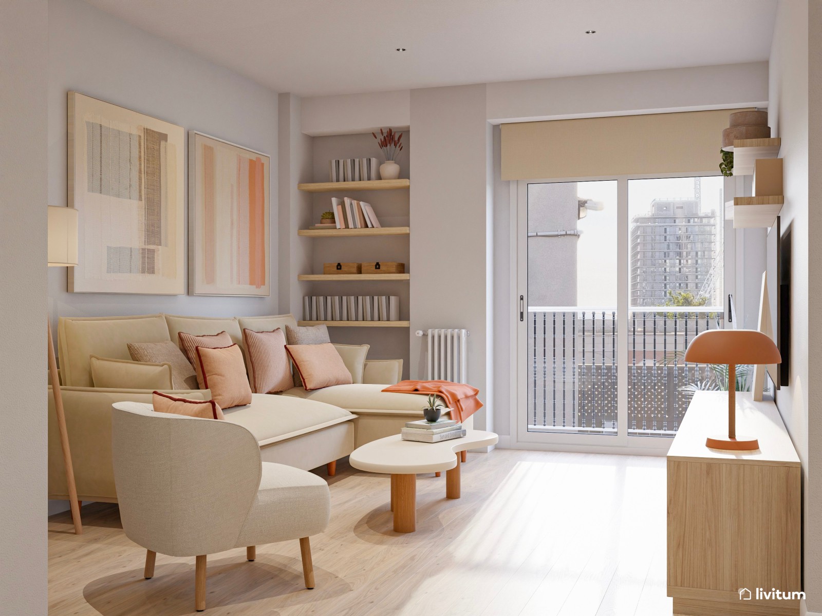 Salón comedor acogedor en madera y tonos cálidos 