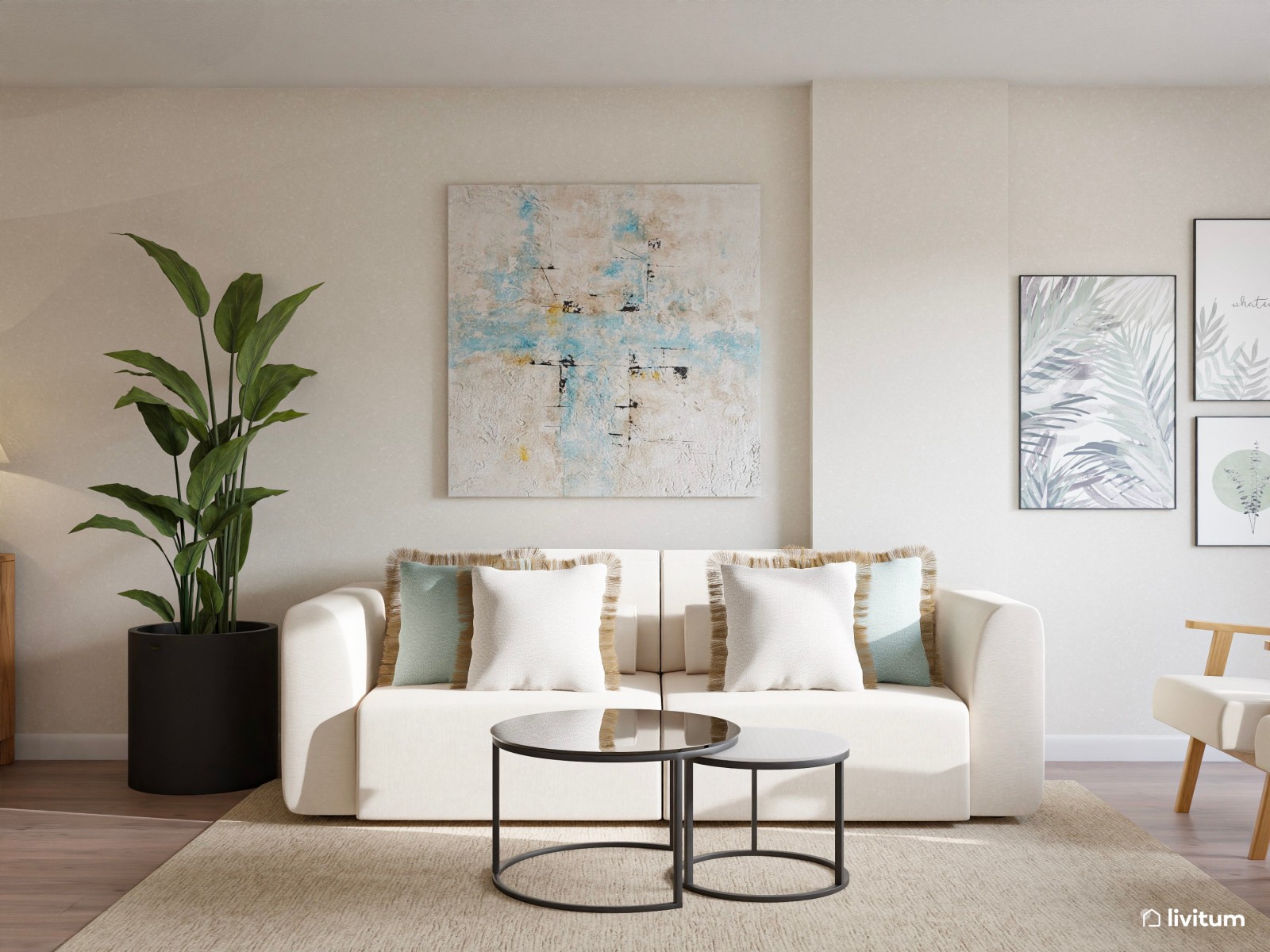 Salón comedor alargado de estilo nórdico con listones de madera