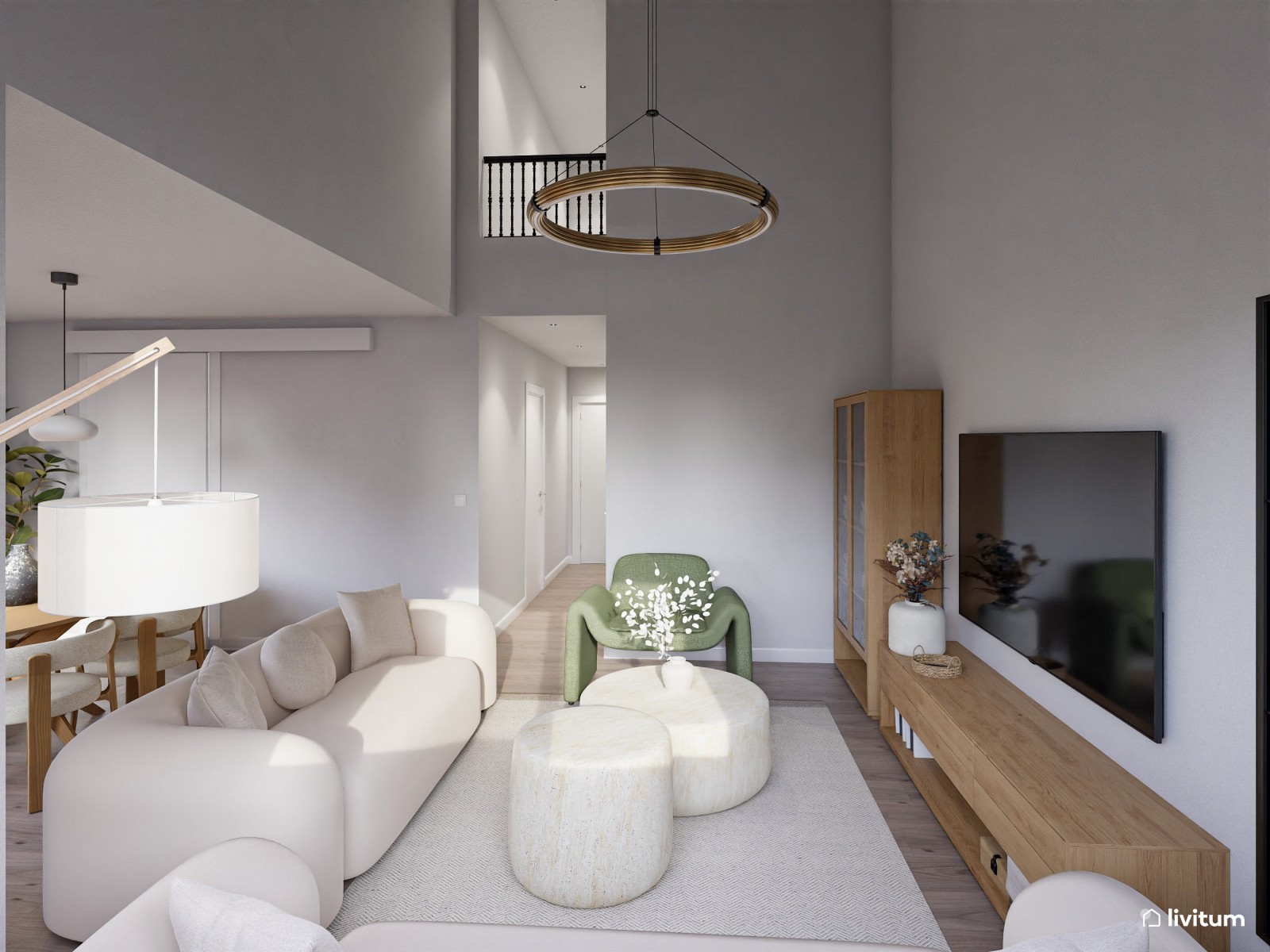 Salón comedor con atrevidos muebles bold y detalles en verde