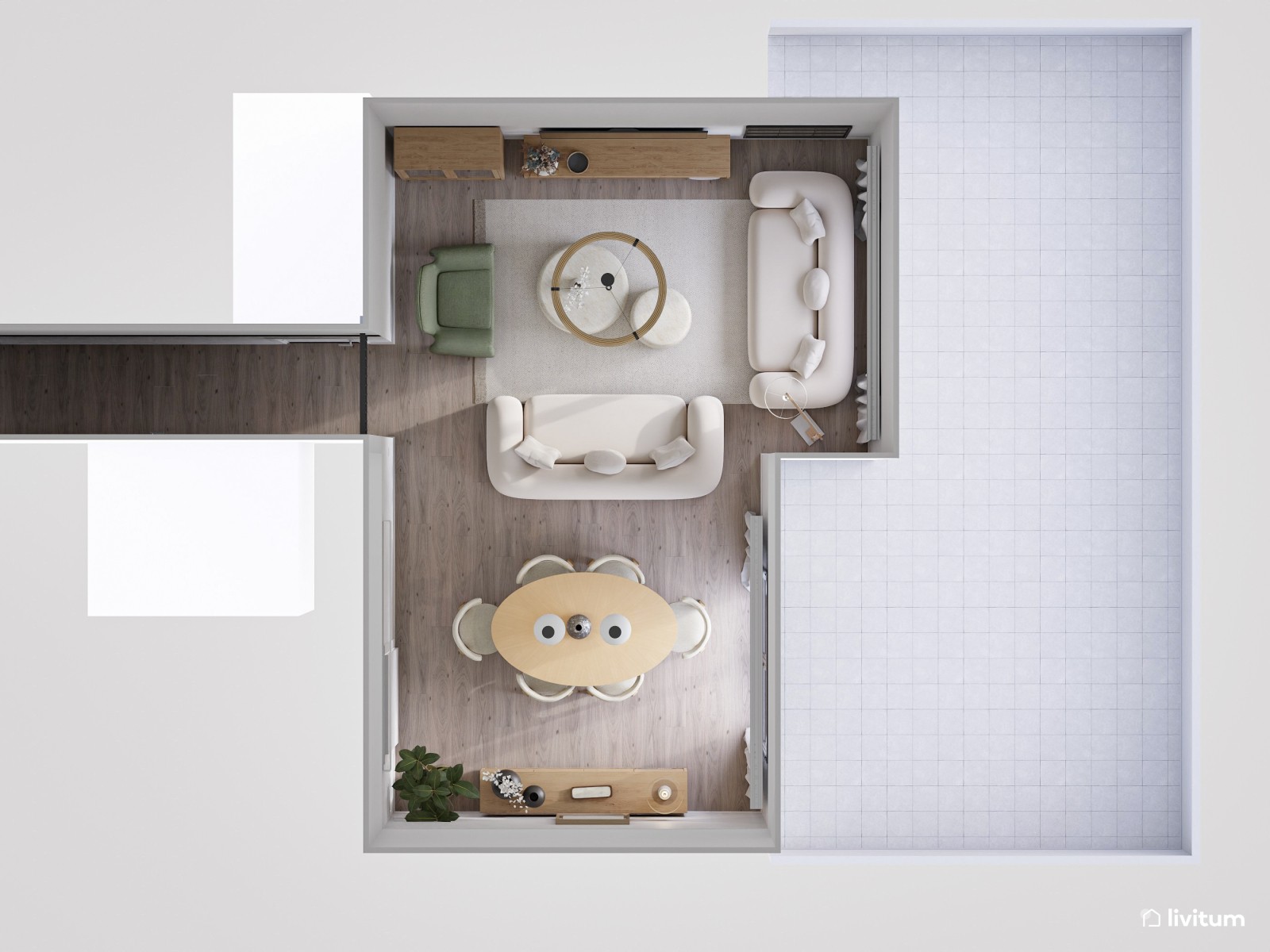 Salón comedor con atrevidos muebles bold y detalles en verde