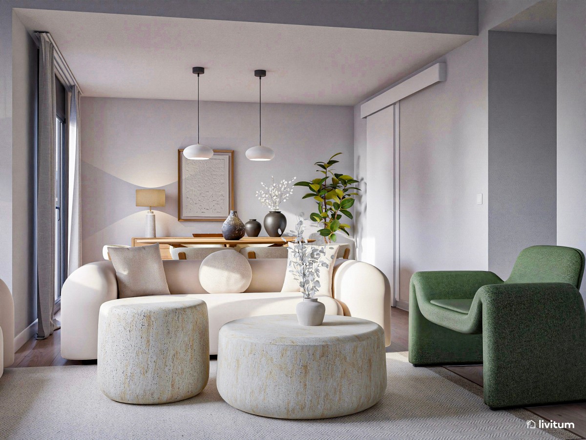 Salón comedor con atrevidos muebles bold y detalles en verde