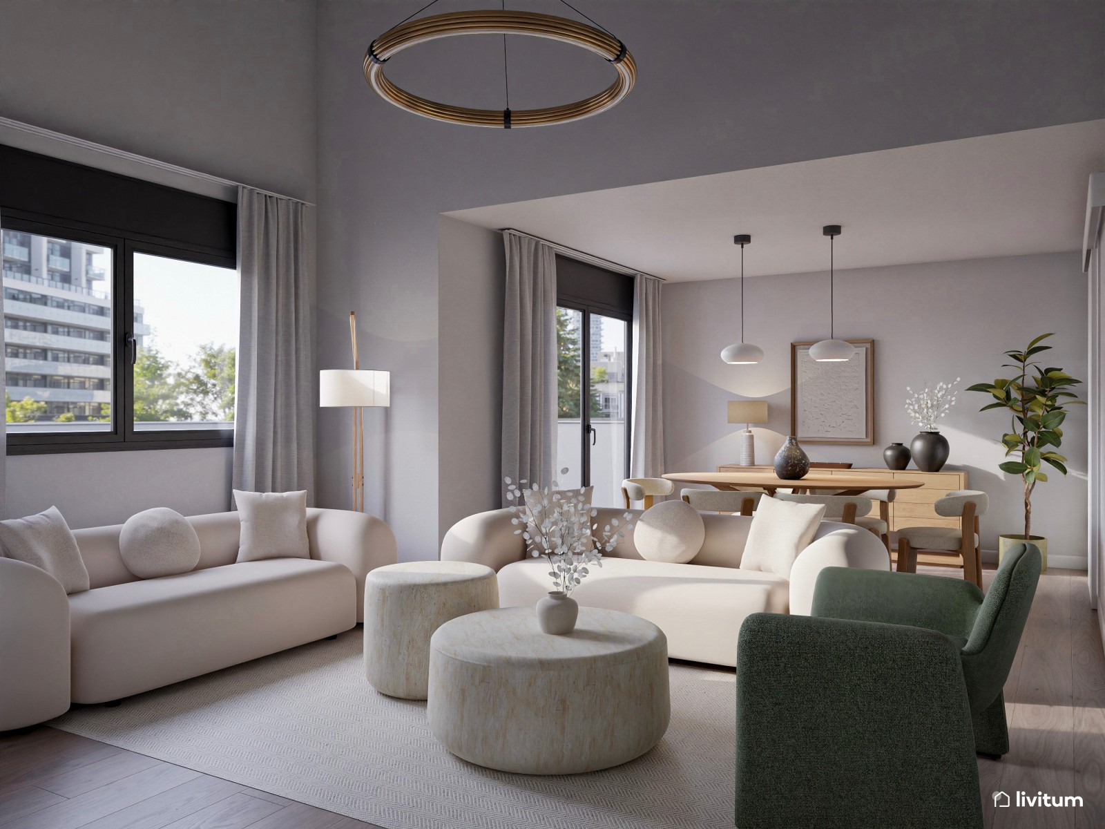 Salón comedor con atrevidos muebles bolt y detalles en verde