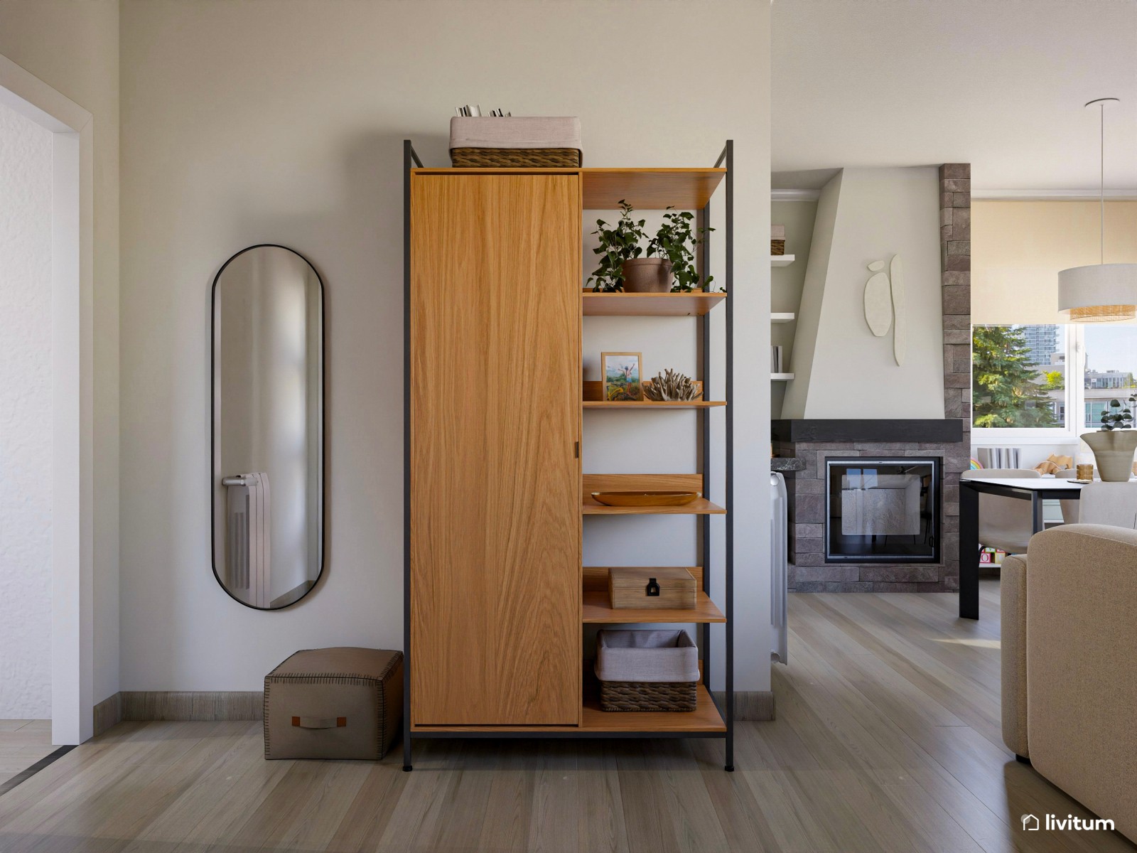 Salón comedor con chimenea y zona de juegos