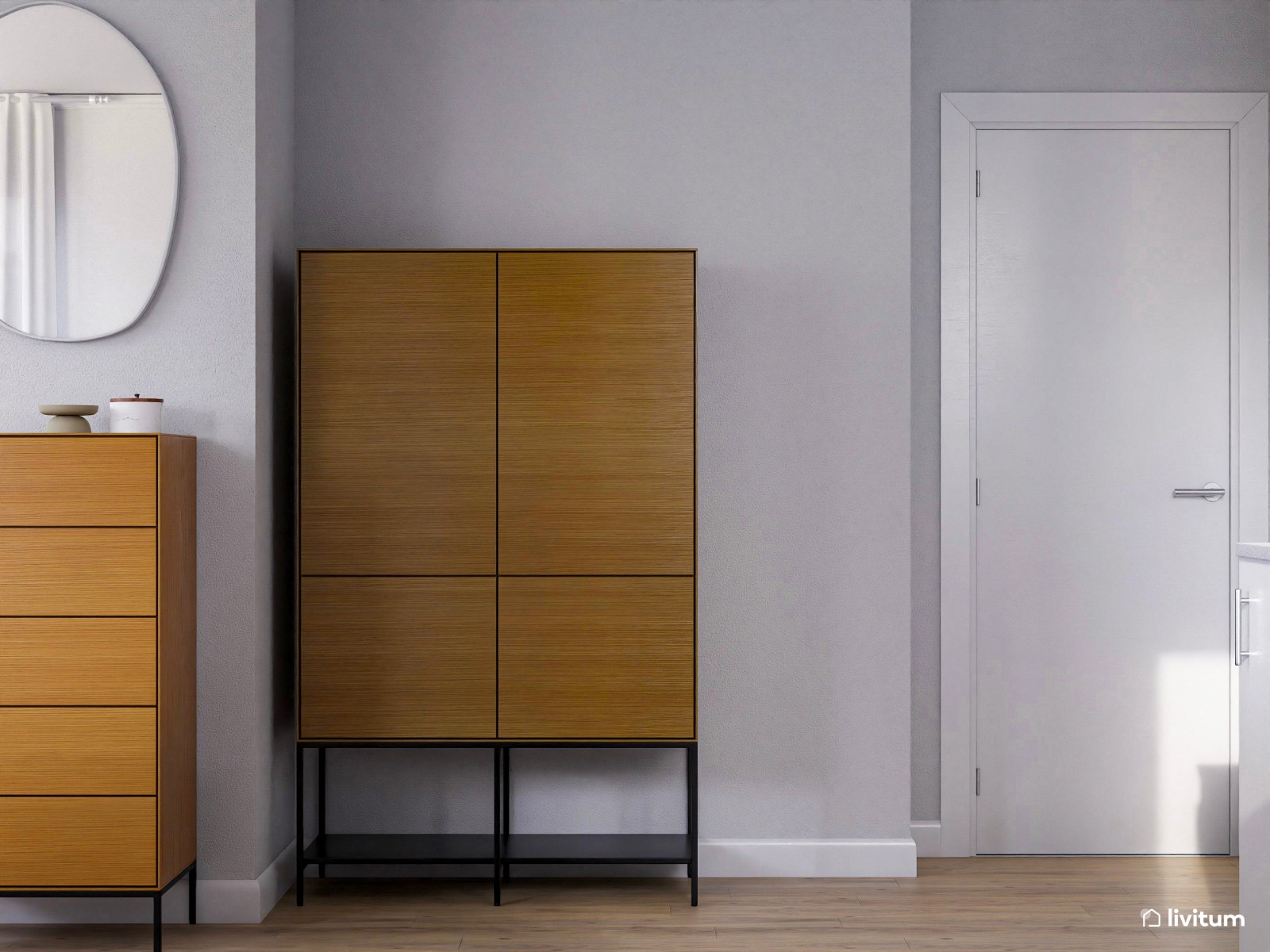 Salón comedor con cocina abierta de 25 m² de estilo mediterráneo