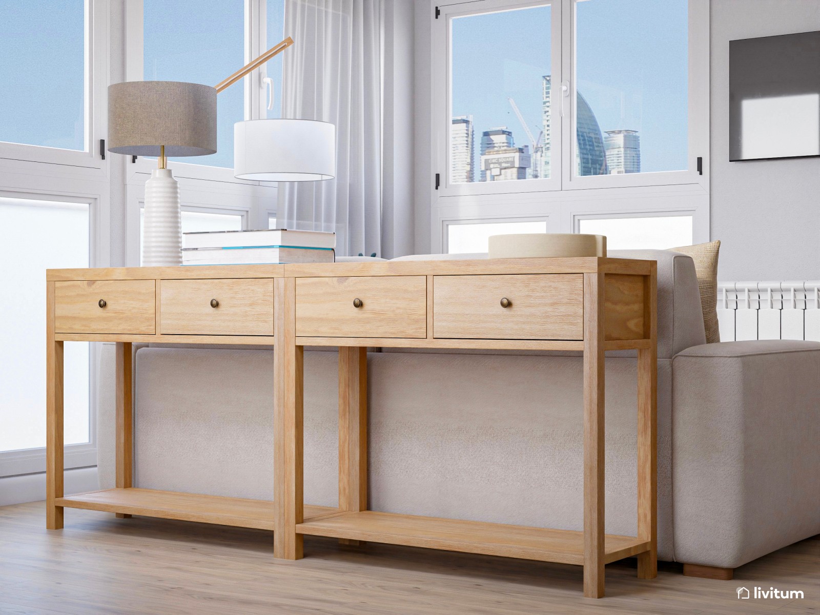 Salón comedor con cocina abierta de 25 m² de estilo mediterráneo