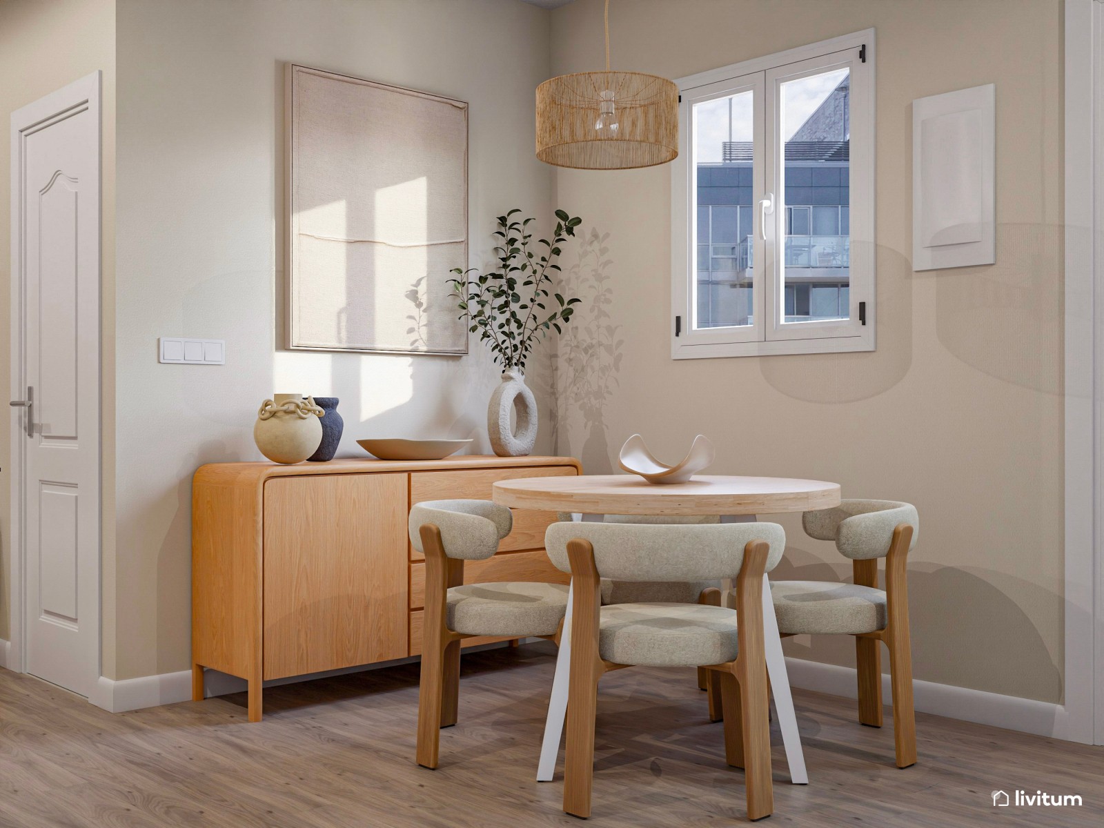 Salón comedor con cocina abierta, pequeño pero muy bien aprovechado