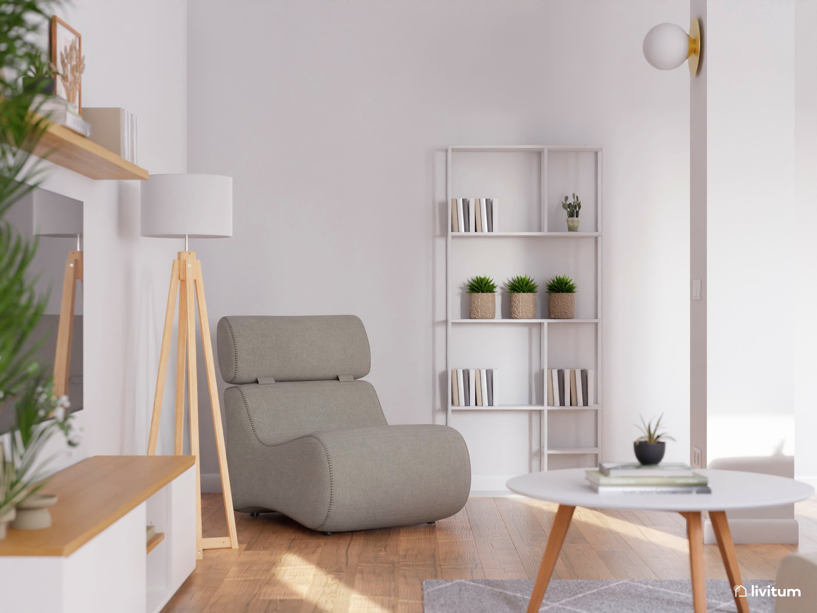 Salón comedor con cocina abierta verde 