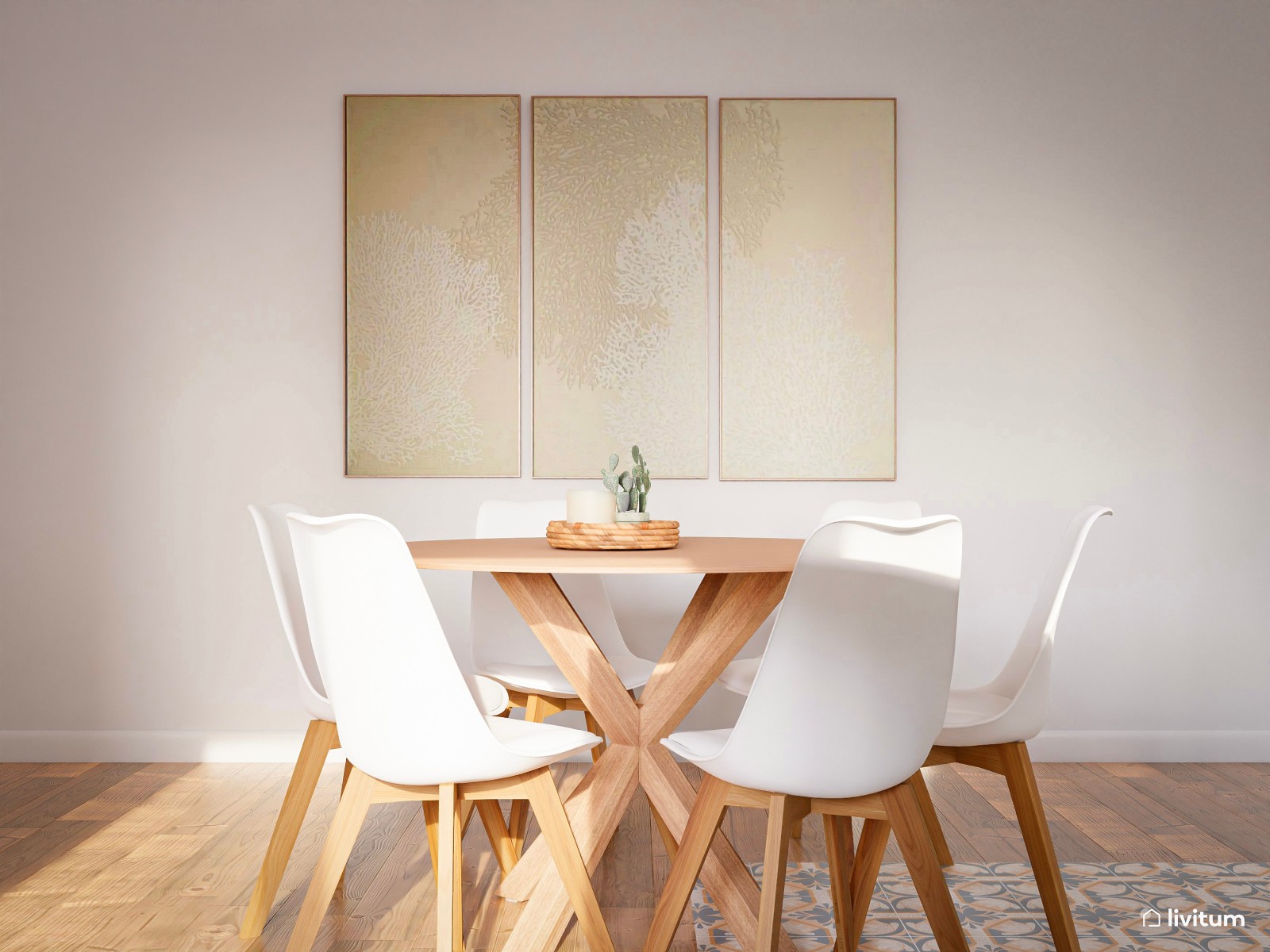 Salón comedor con cocina abierta verde 