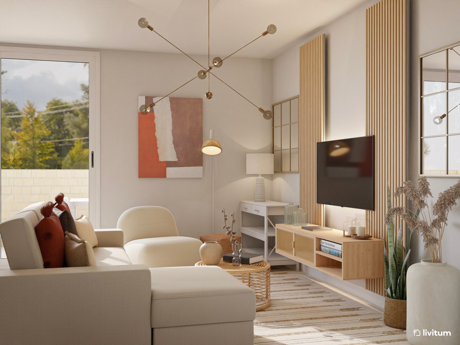 Salón comedor con cocina abierta y recibidor con detalles elegantes 