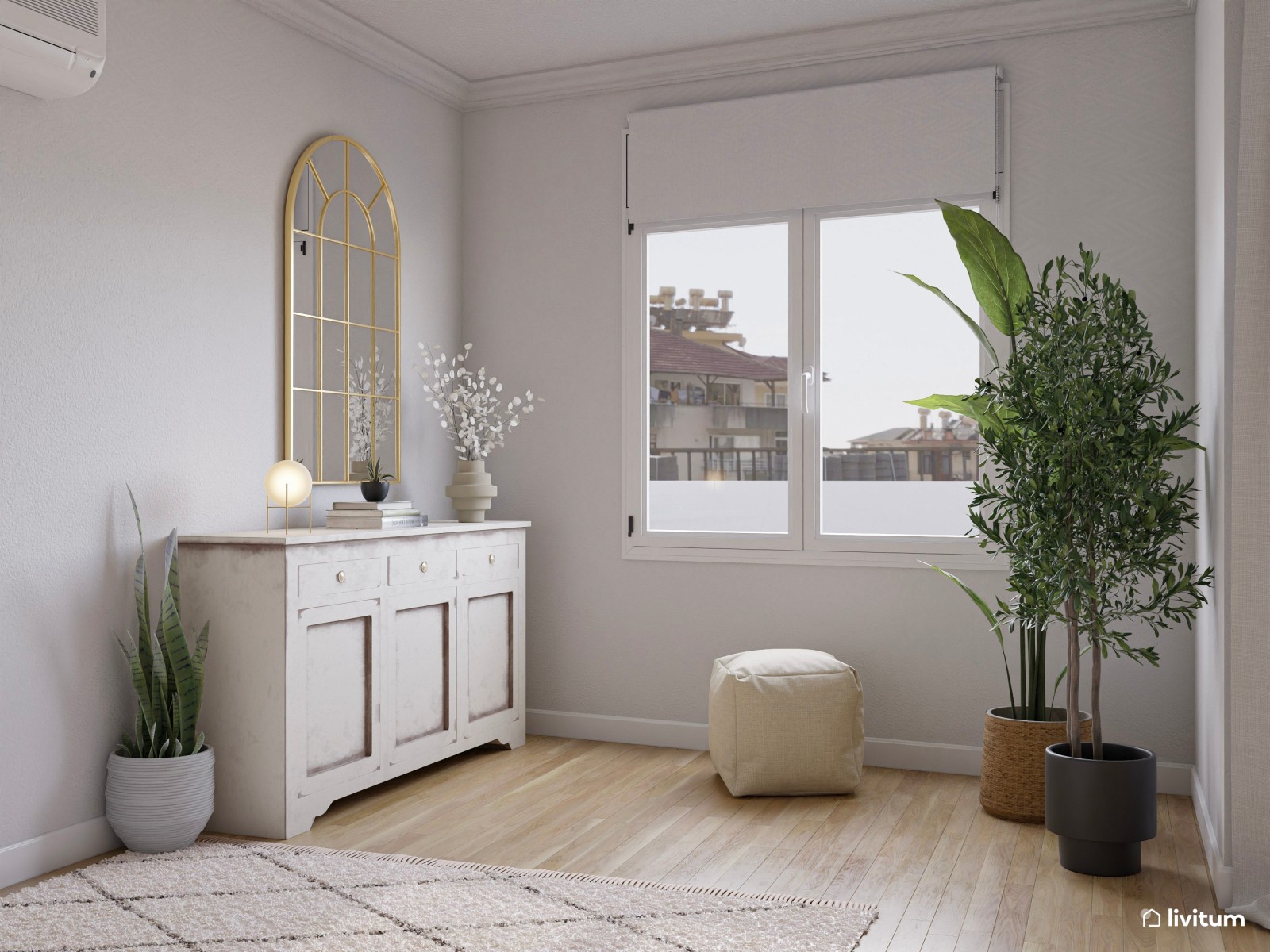 Salón comedor con detalles clásicos y vintage en blanco