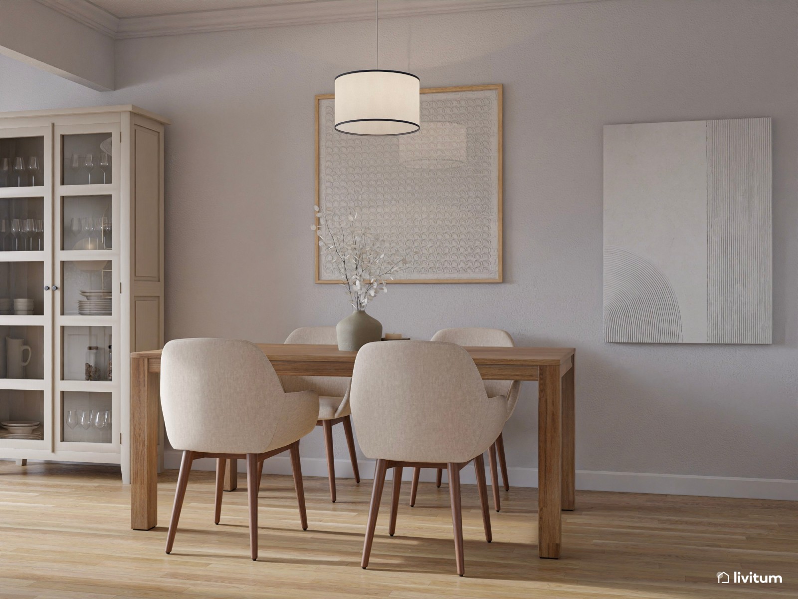 Salón comedor con detalles clásicos y vintage en blanco