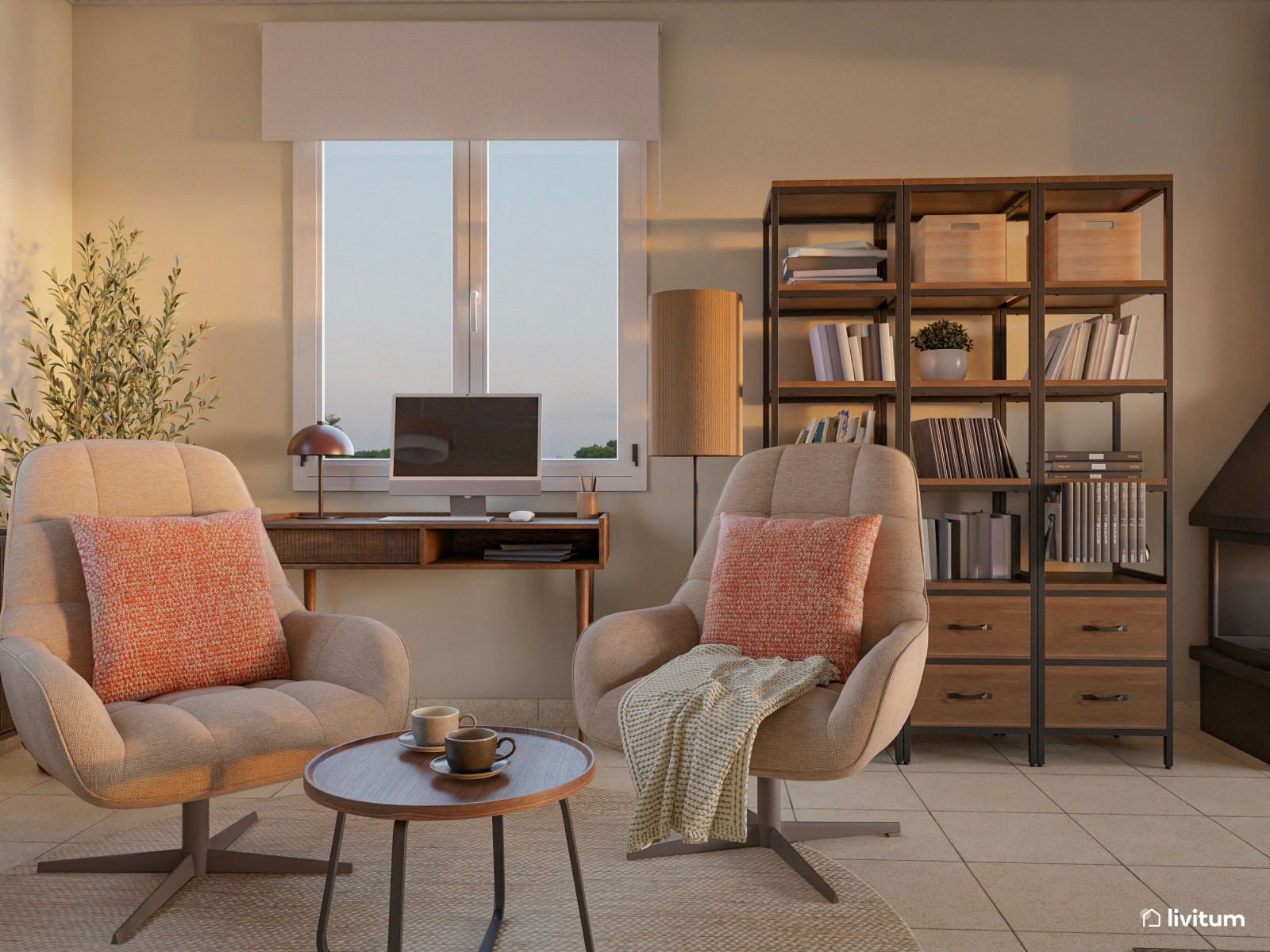 Salón comedor con el color teja como protagonista