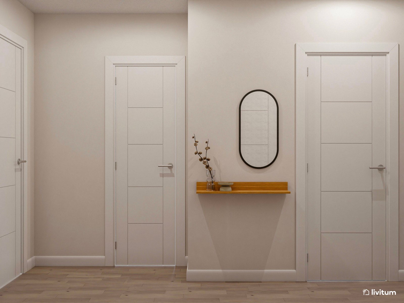 Salón comedor con listones de madera y detalles en verde 