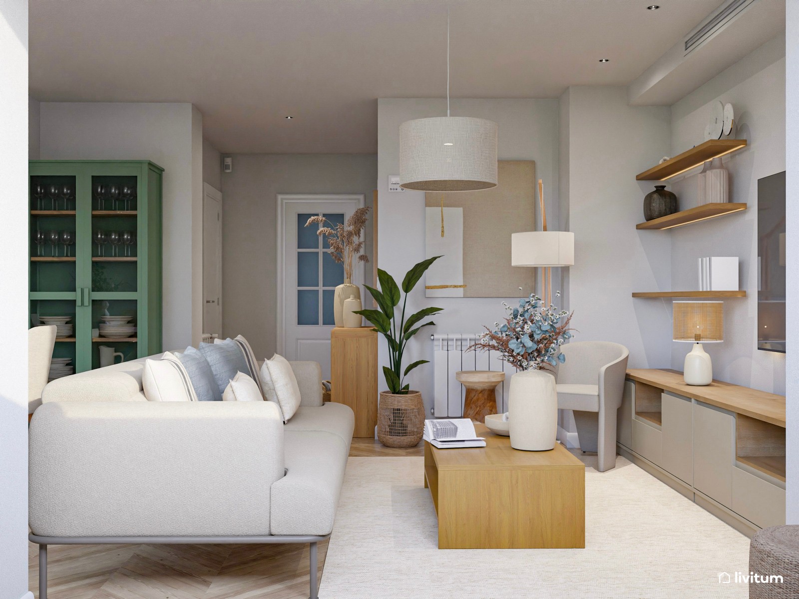 Salón comedor con sala de juegos de estilo nórdico