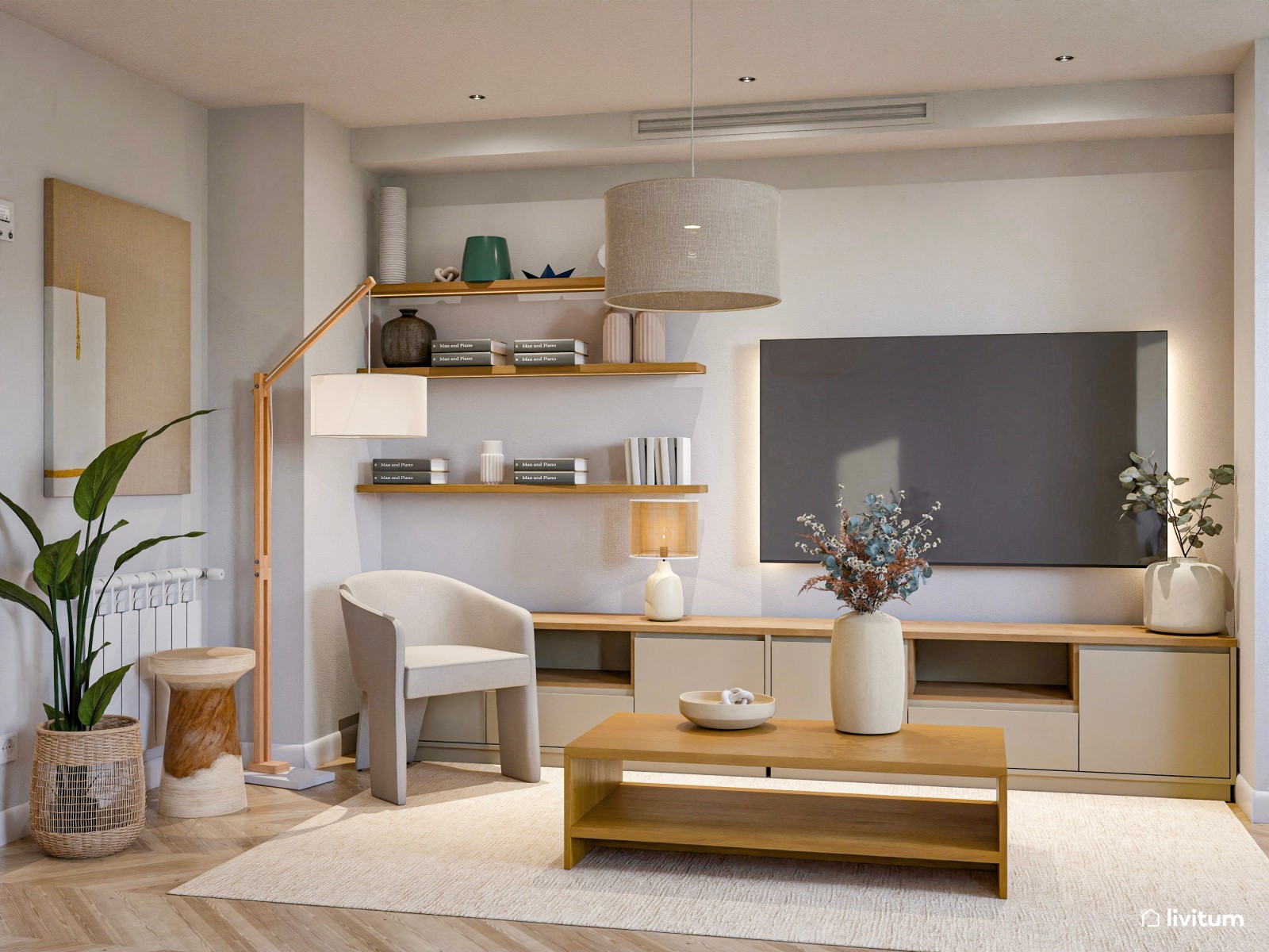 Salón comedor con sala de juegos de estilo nórdico