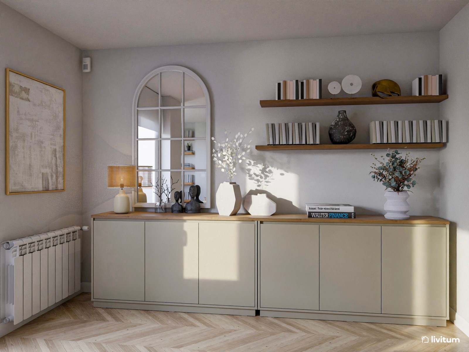 Salón comedor con sala de juegos de estilo nórdico
