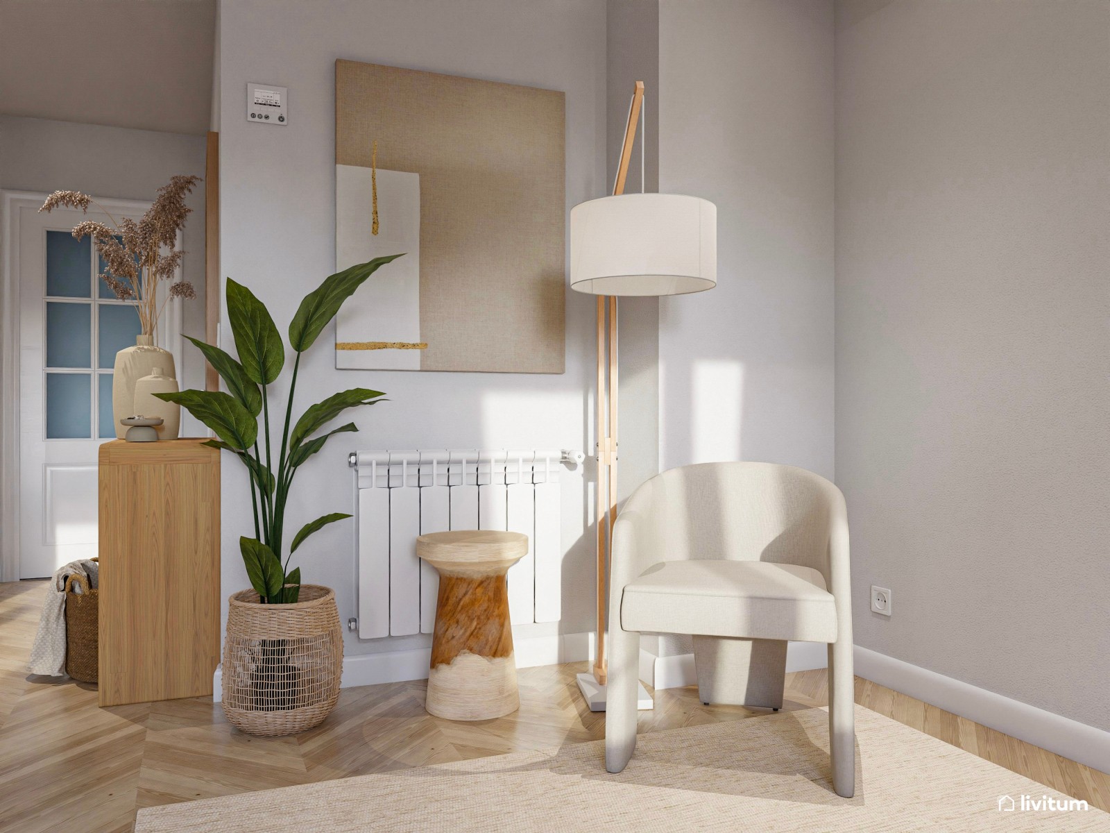 Salón comedor con sala de juegos de estilo nórdico