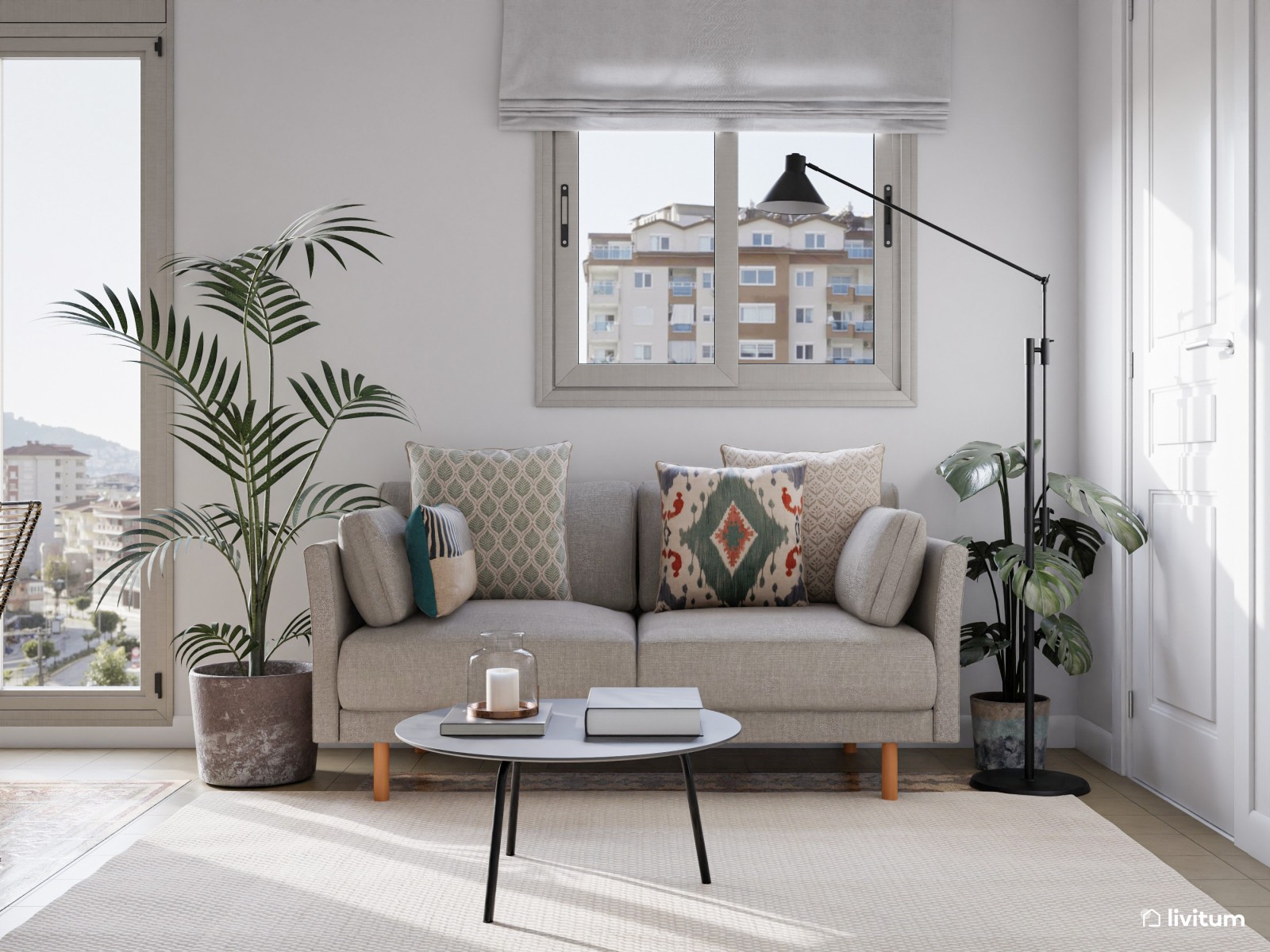 Salón comedor con suelo hidráulico y con extra de plantas 