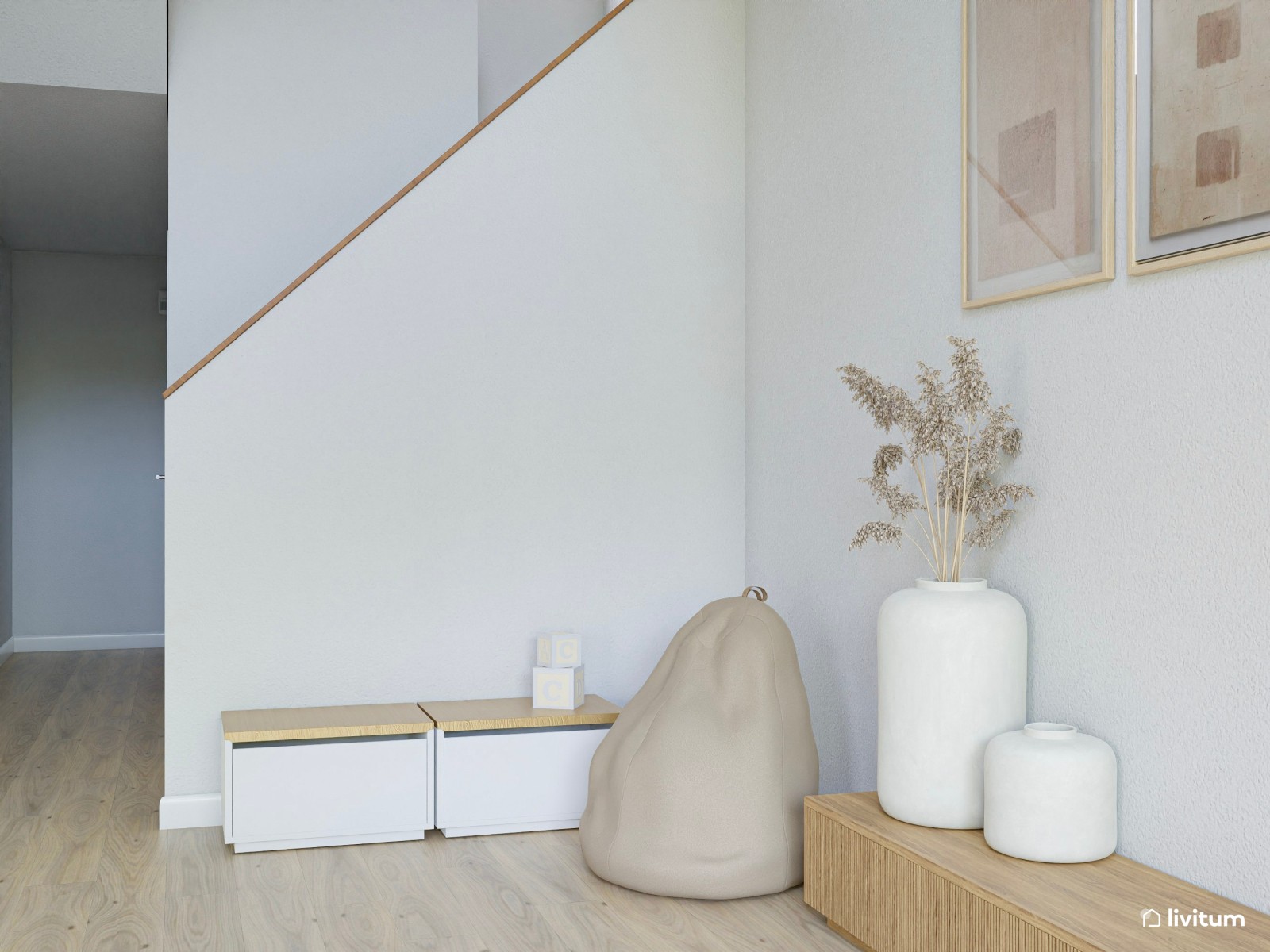 Salón comedor con techos altos de estilo nórdico y rústico