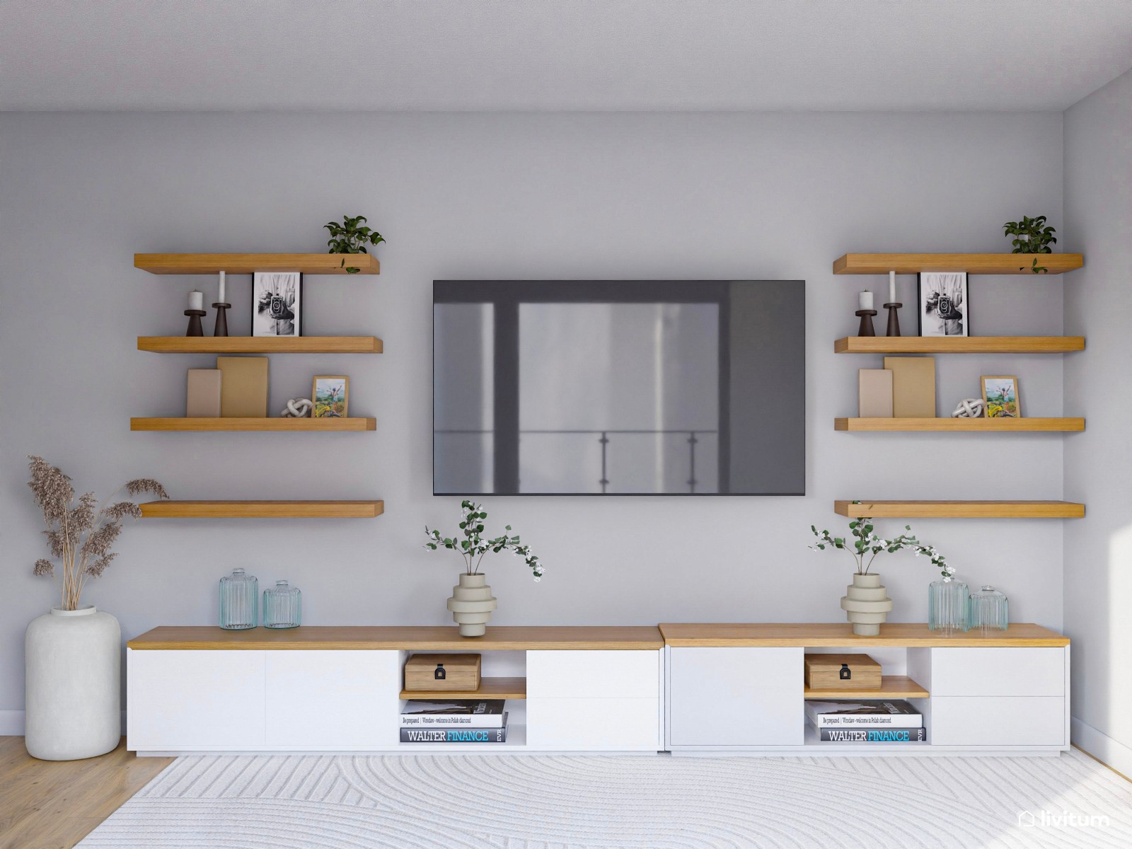 Salón comedor con zona de despacho con dos escritorios