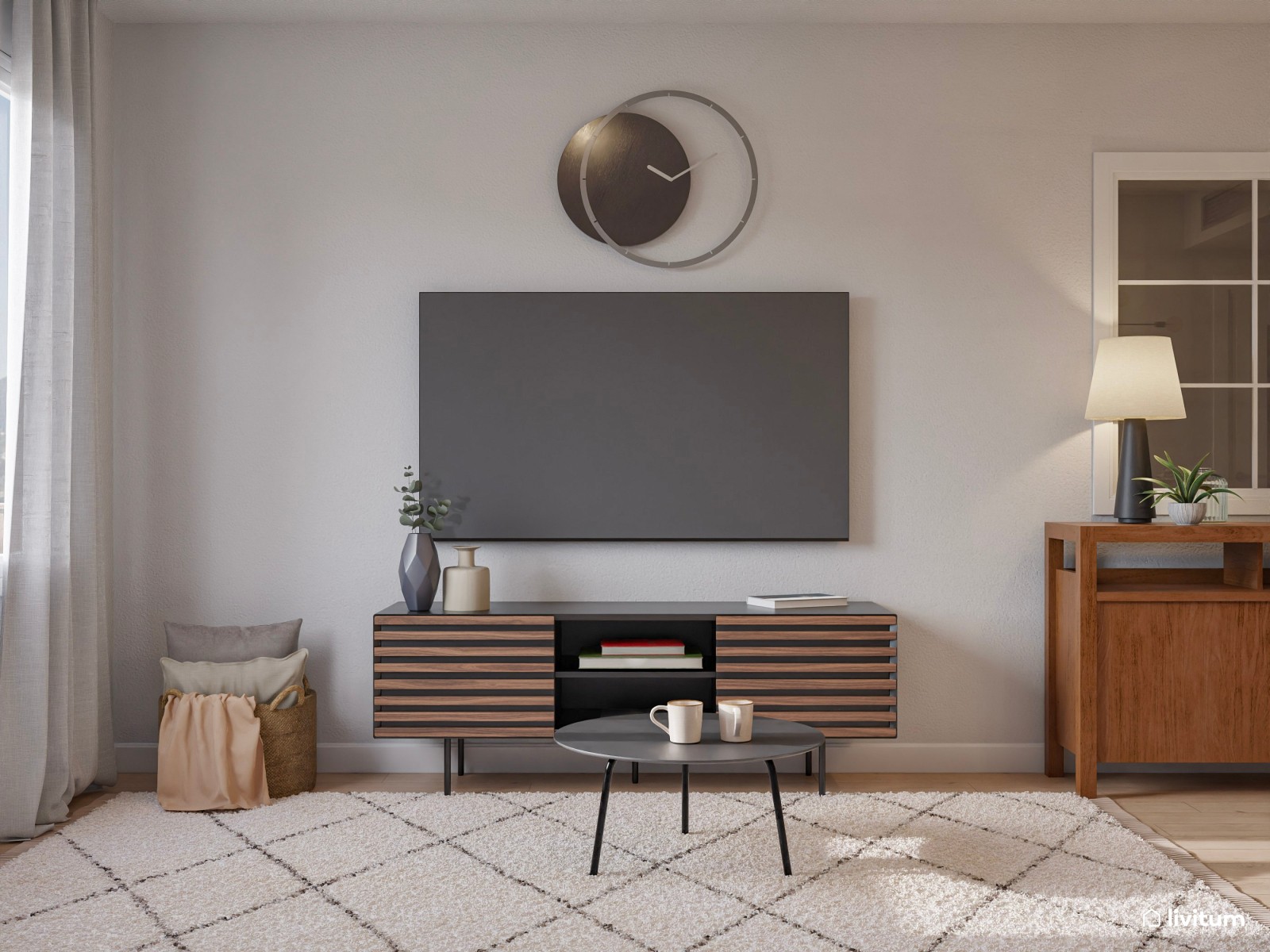 Salón comedor de 18 m² con elegantes detalles en negro