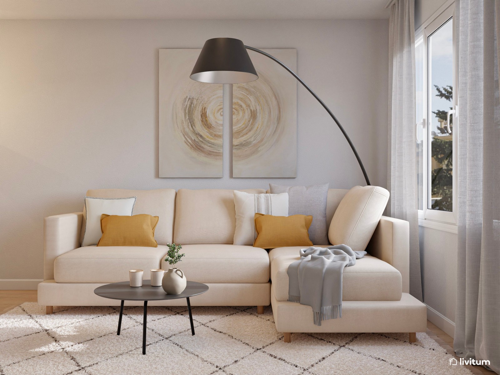Salón comedor de 18 m² con elegantes detalles en negro