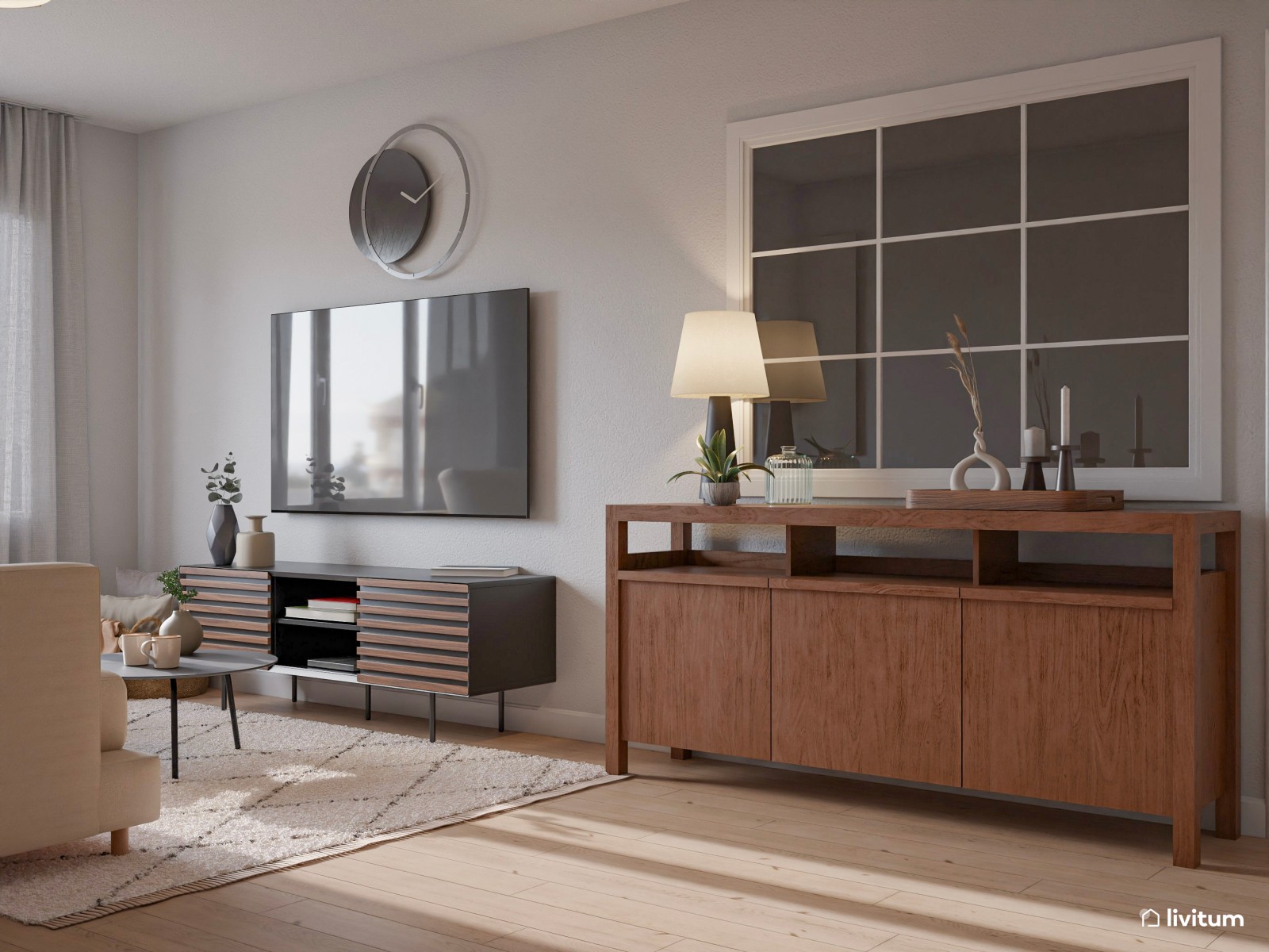 Salón comedor de 18 m² con elegantes detalles en negro