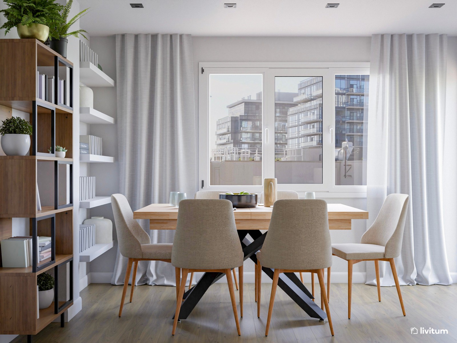 Salón comedor de 18 m² con mucho espacio de almacenaje
