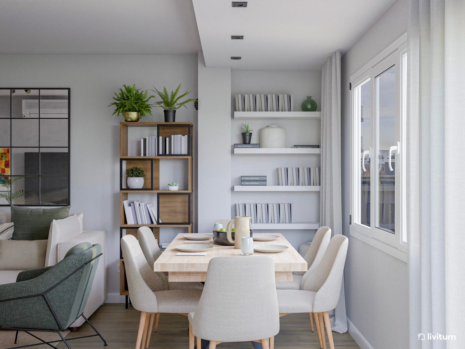 Salón comedor de 18 m² con mucho espacio de almacenaje