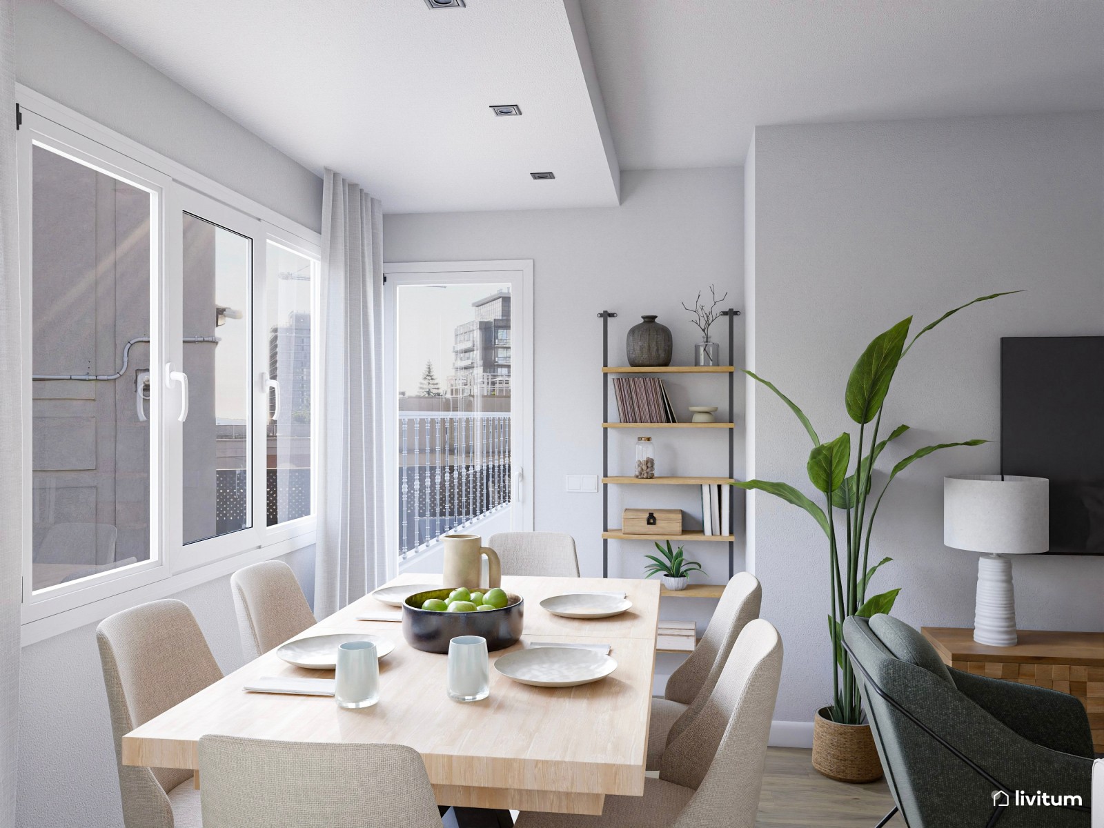 Salón comedor de 18 m² con mucho espacio de almacenaje