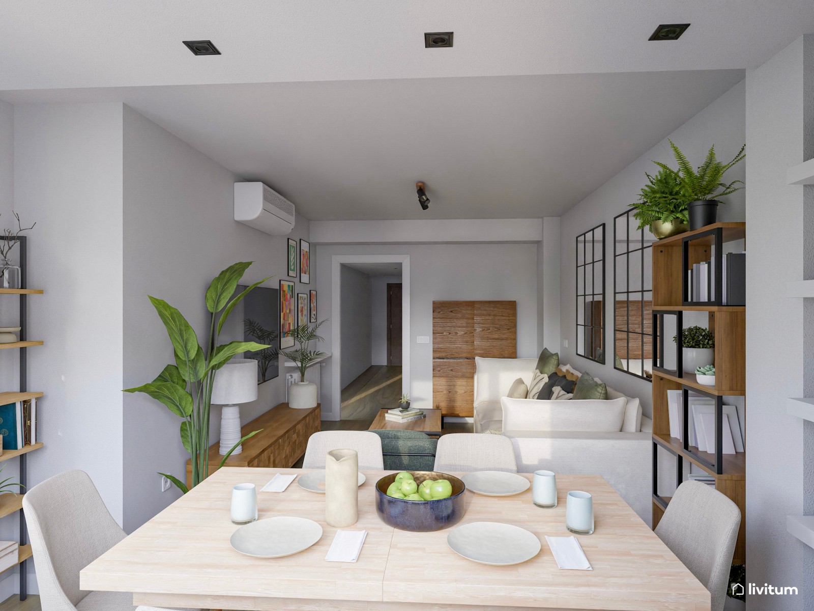 Salón comedor de 18 m² con mucho espacio de almacenaje
