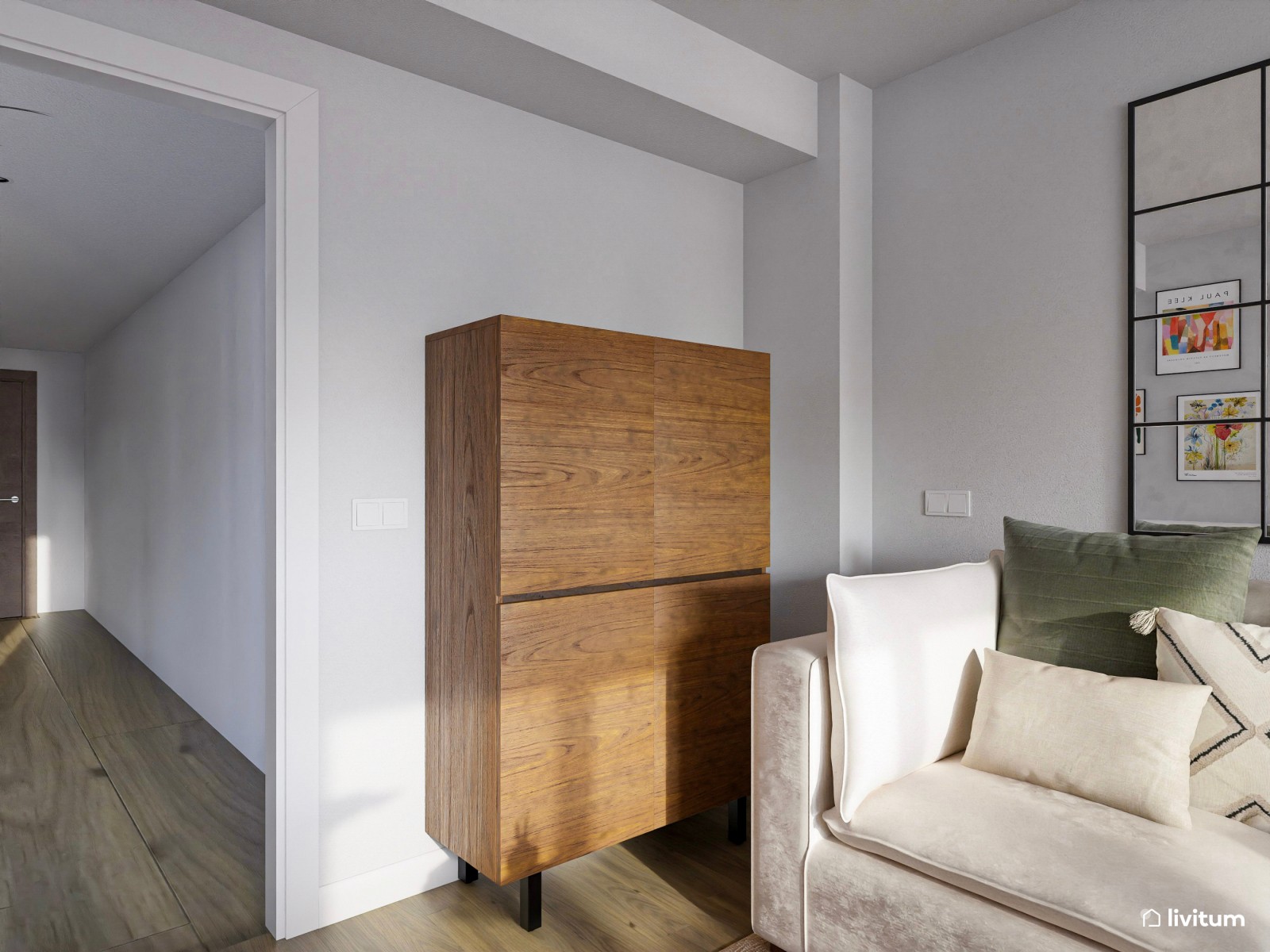 Salón comedor de 18 m² con mucho espacio de almacenaje