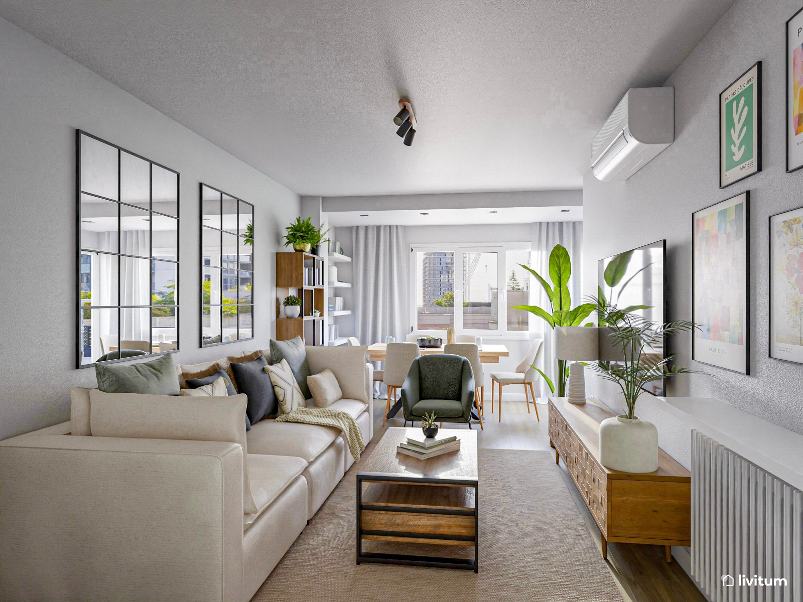 Salón comedor de 18 m² con mucho espacio de almacenaje