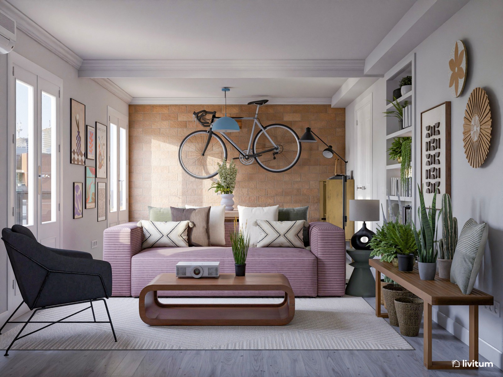 Salón comedor de 19 m² de estilo ecléctico 