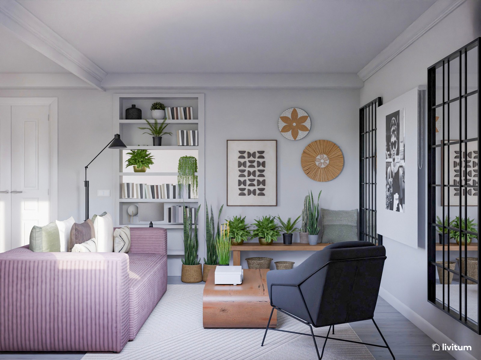Salón comedor de 19 m² de estilo ecléctico 