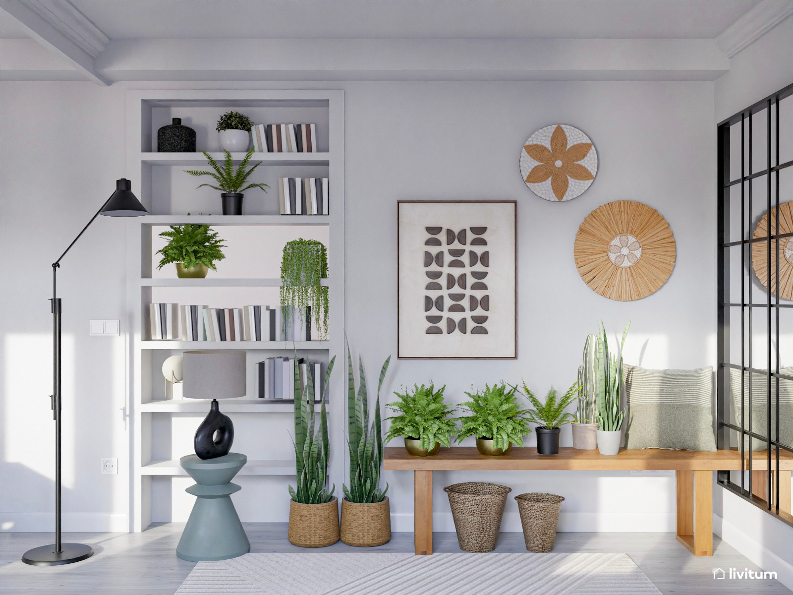 Salón comedor de 19 m² de estilo ecléctico 
