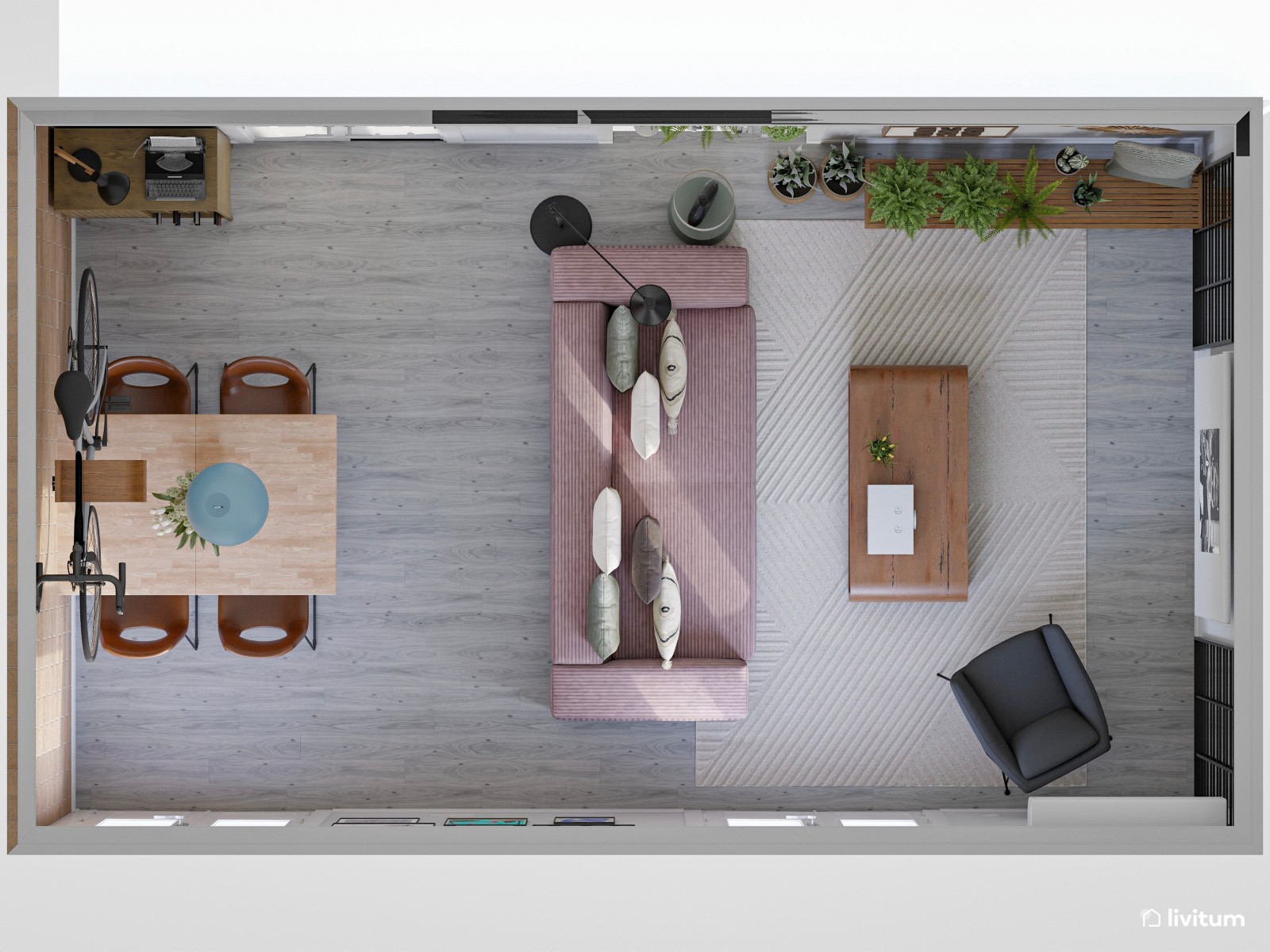 Salón comedor de 19 m² de estilo ecléctico 