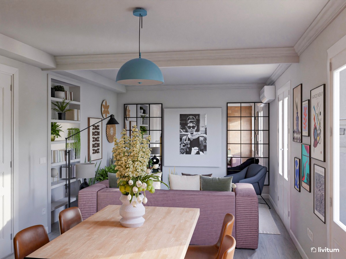 Salón comedor de 19 m² de estilo ecléctico