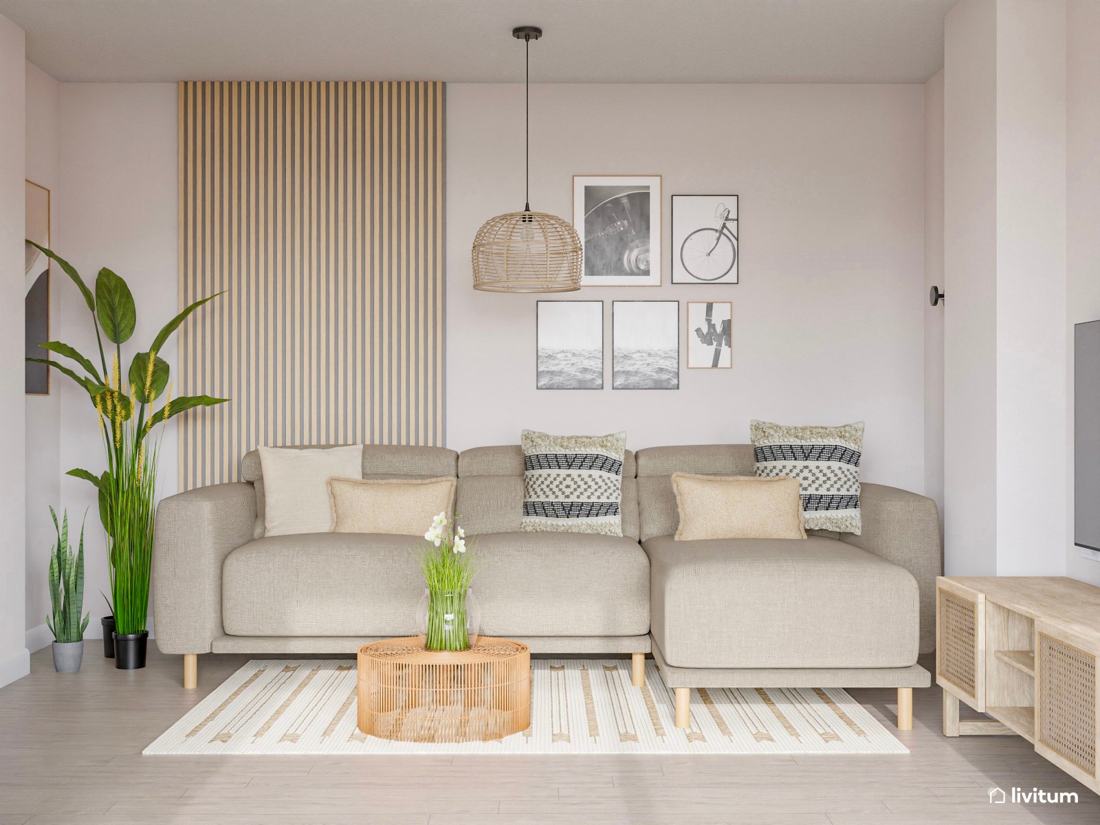Salón comedor de 28 m² con atrevida cocina en verde